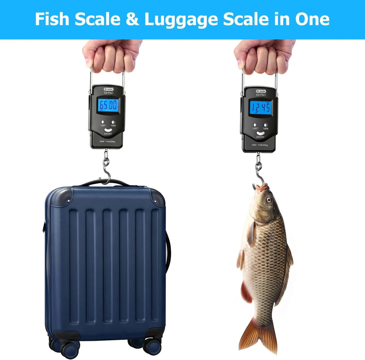 Digital Hanging Scale Built-In Tape Measure 110 Lb Capacity Backlit LCD