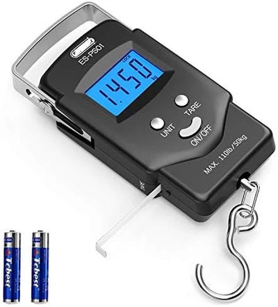 Digital Hanging Scale Built-In Tape Measure 110 Lb Capacity Backlit LCD
