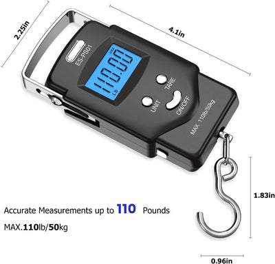 Digital Hanging Scale Built-In Tape Measure 110 Lb Capacity Backlit LCD