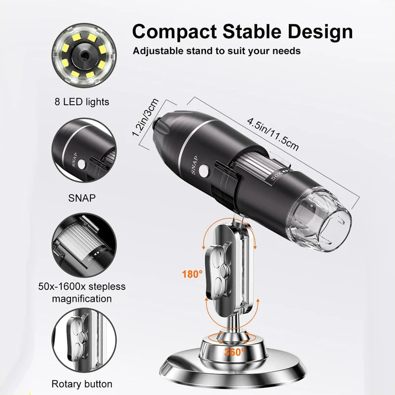 Digital Microscope 1600x Magnification USB-Powered