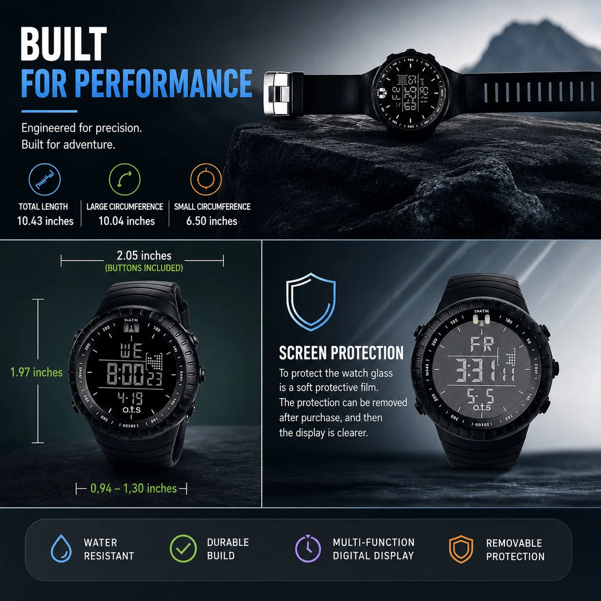Digital Sports Watch Shockproof & Water-Resistant LED Backlight