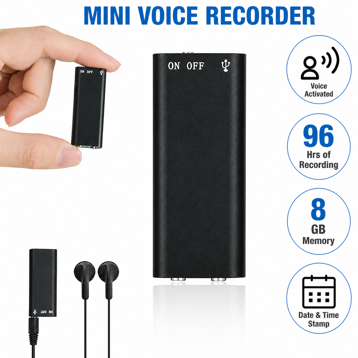 Digital Voice Recorder One-Touch Lavalier Microphone Long Battery Life