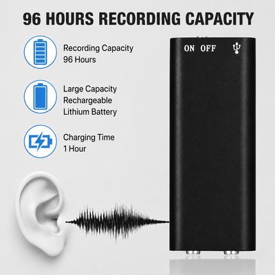 Digital Voice Recorder One-Touch Lavalier Microphone Long Battery Life