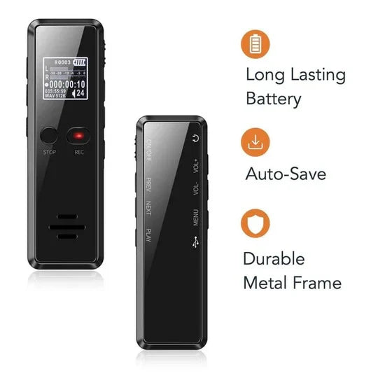 Digital Voice Recorder Voice-Activated & Built-In Speaker 35-Hour Recording