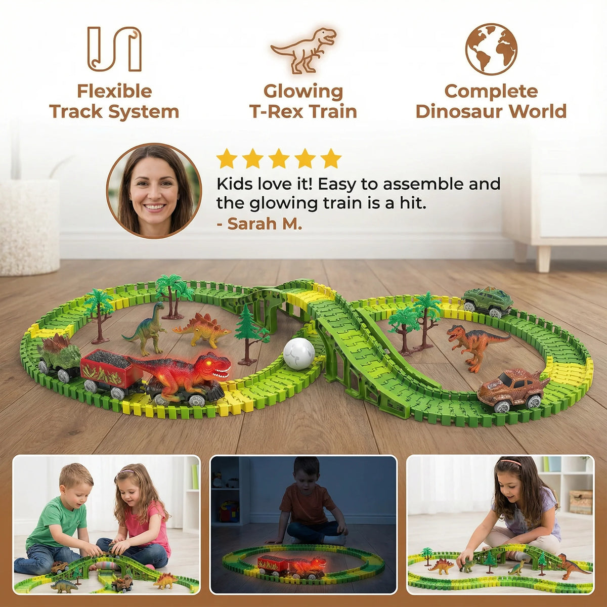 Dinosaur Train Set Flexible Snap-Together Tracks LED Lights