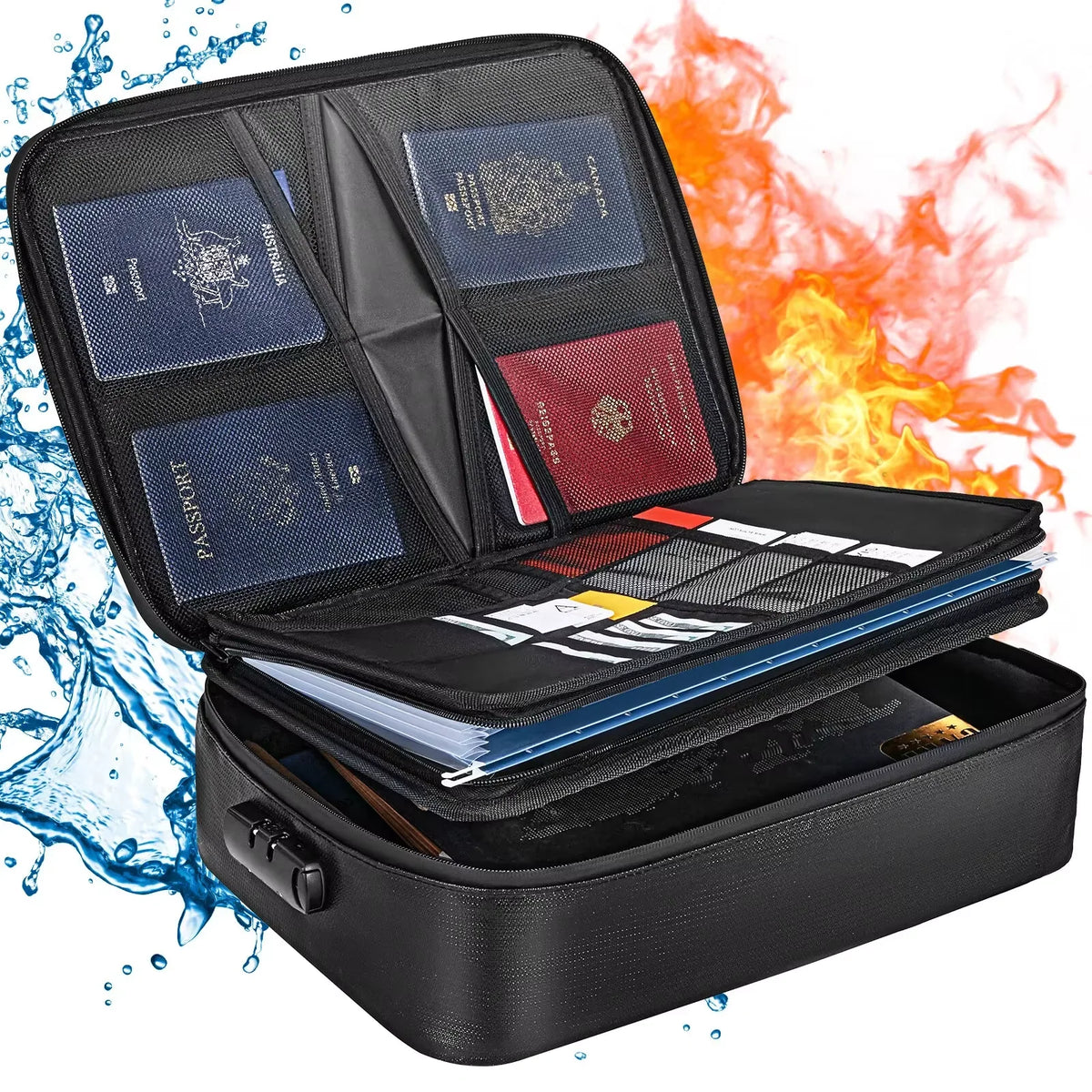 Document Organizer Fire-Resistant & Waterproof Multiple Compartments