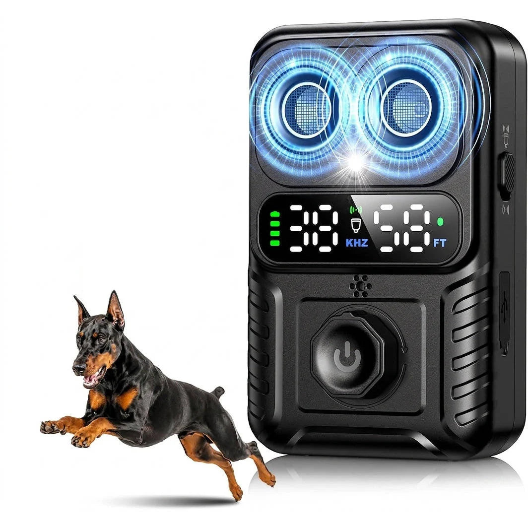 Dog Bark Deterrent Dual Ultrasonic Emitters Waterproof 30-Day Battery