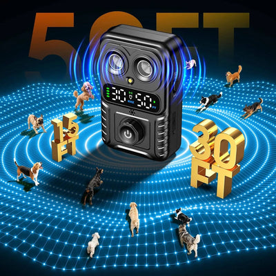 Dog Bark Deterrent Dual Ultrasonic Emitters Waterproof 30-Day Battery