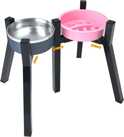 Dog Bowl Stand Elevated Adjustable Width Foldable Metal