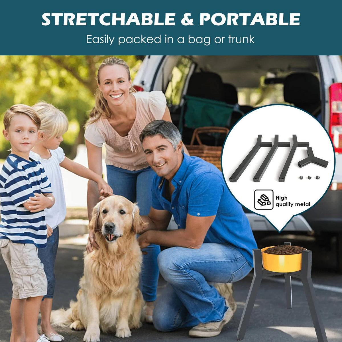 Dog Bowl Stand Elevated Adjustable Width Foldable Metal