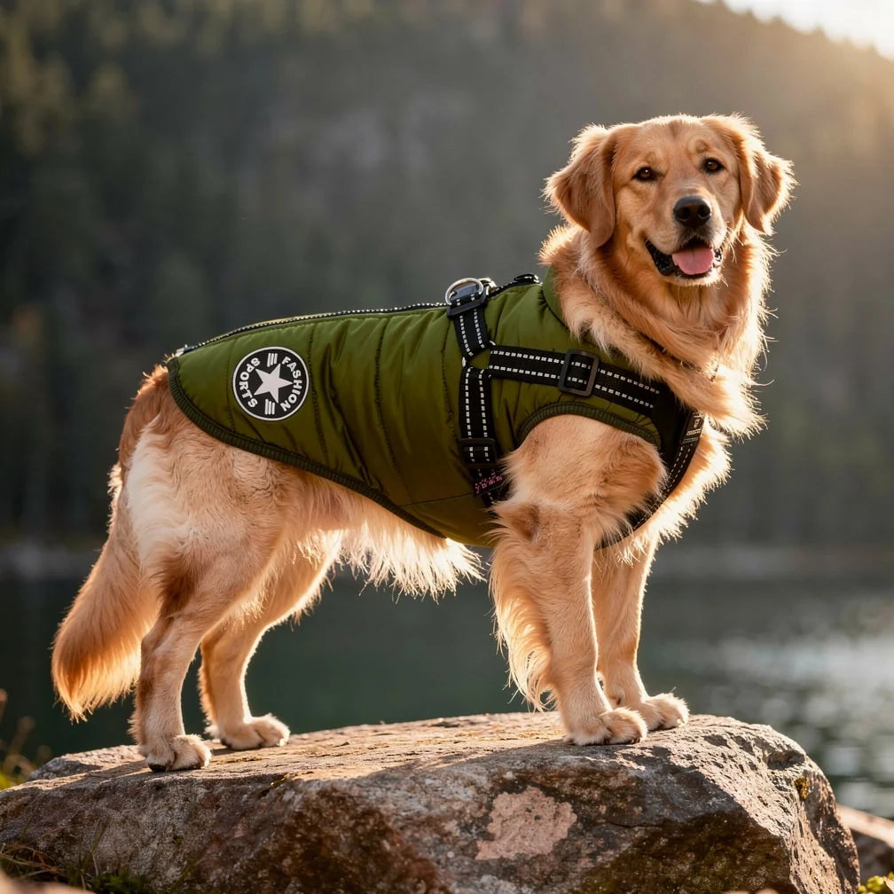 Dog Coat Integrated Harness Padded Thermal & Reflective