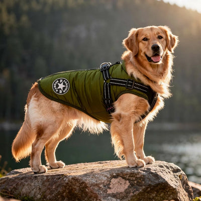 Dog Coat Integrated Harness Padded Thermal & Reflective