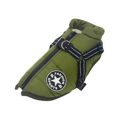 Dog Coat Integrated Harness Padded Thermal & Reflective