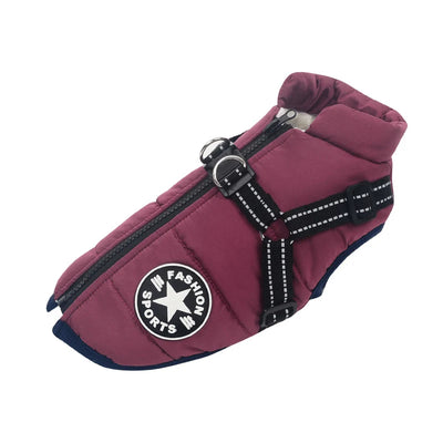 Dog Coat Integrated Harness Padded Thermal & Reflective