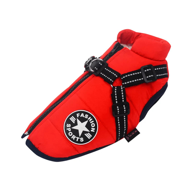 Dog Coat Integrated Harness Padded Thermal & Reflective