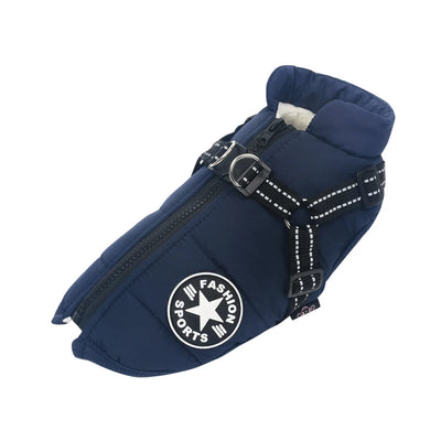 Dog Coat Integrated Harness Padded Thermal & Reflective