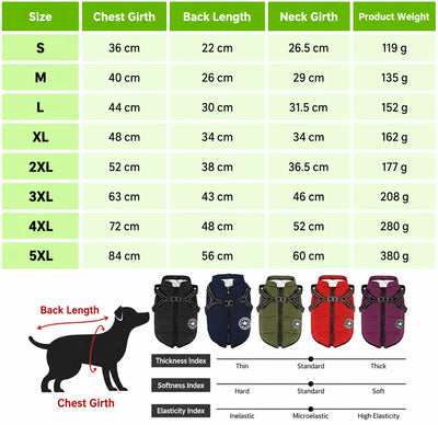 Dog Coat Integrated Harness Padded Thermal & Reflective