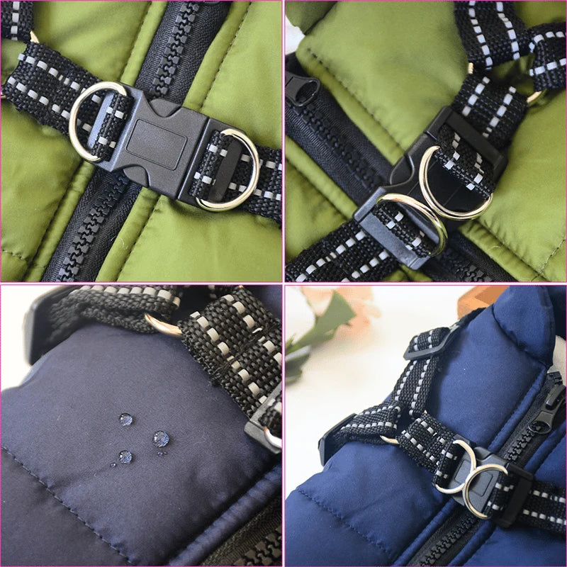 Dog Coat Integrated Harness Padded Thermal & Reflective