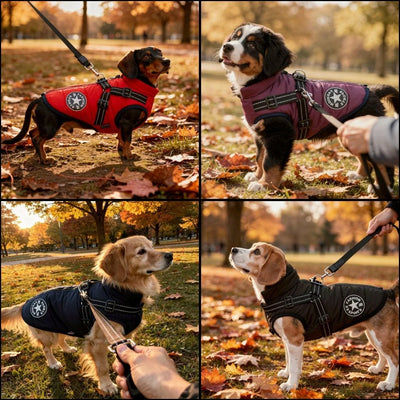 Dog Coat Integrated Harness Padded Thermal & Reflective