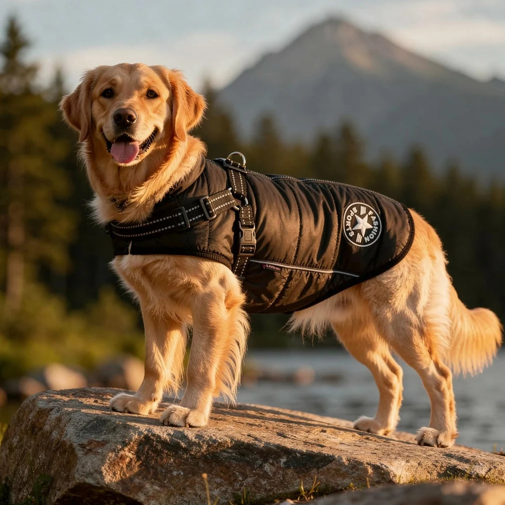 Dog Coat Integrated Harness Padded Thermal & Reflective