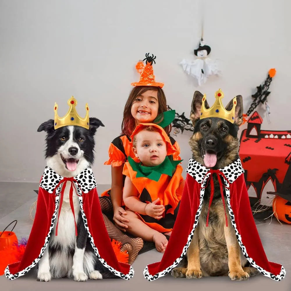 Dog Costume Red Velvet Crown Adjustable Straps