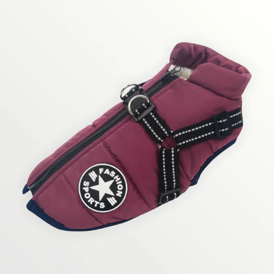 Dog Jacket Wind & Water-Repellent Integrated Harness Reflective Trim