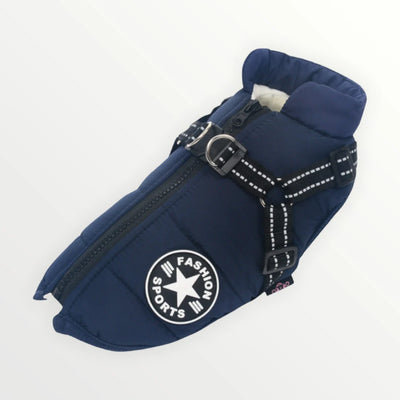 Dog Jacket Wind & Water-Repellent Integrated Harness Reflective Trim