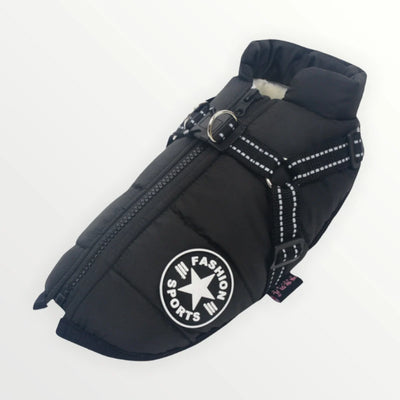 Dog Jacket Wind & Water-Repellent Integrated Harness Reflective Trim