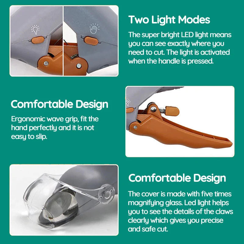 Dog Nail Clippers Stainless Steel Blade Built-In LED