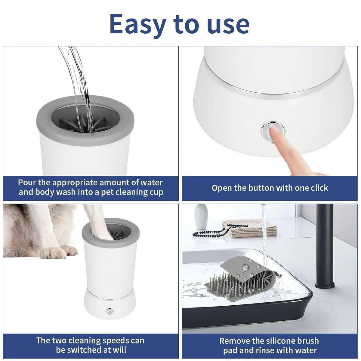 Dog Paw Cleaner Rotating Silicone Brushes Rechargeable & Quiet