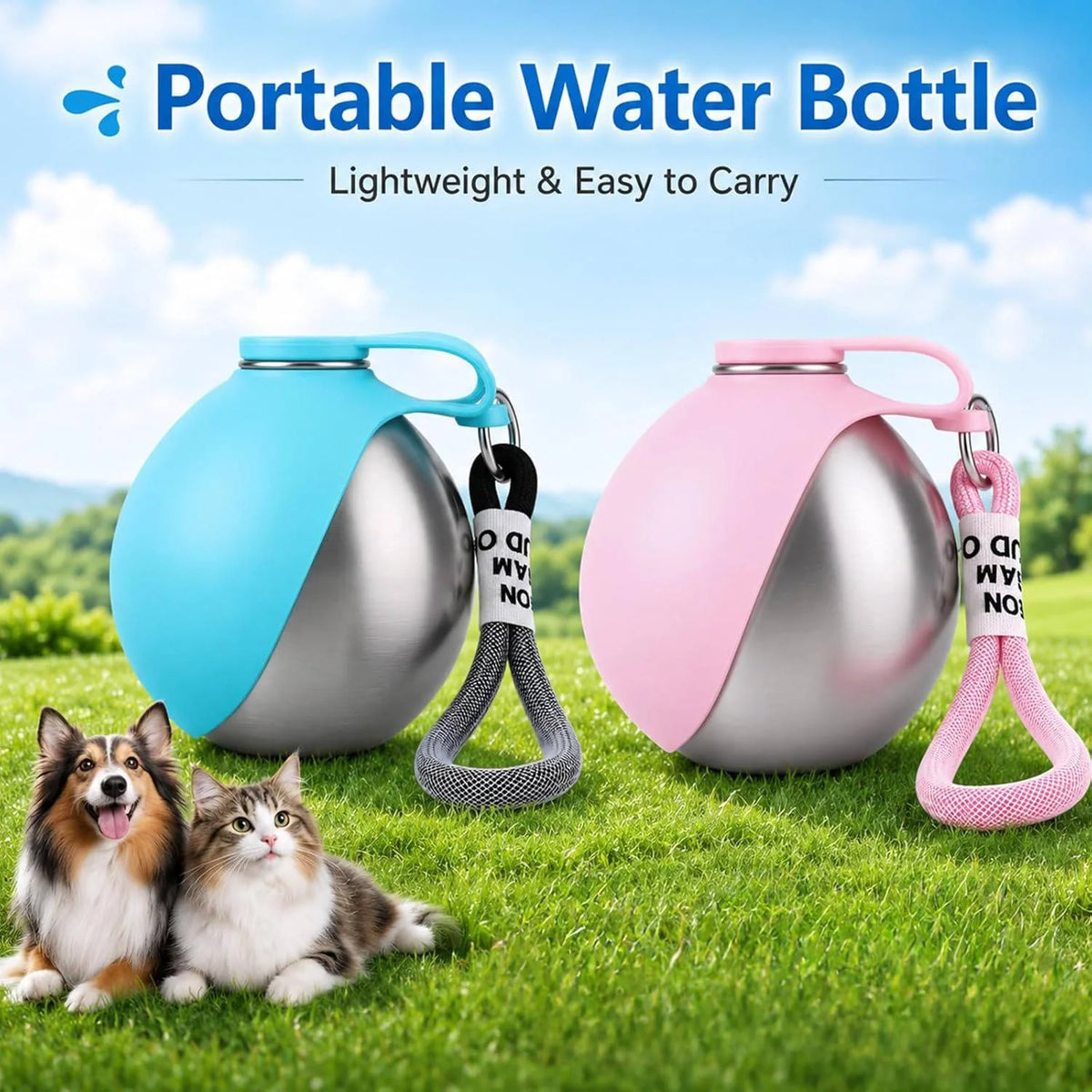 Dog Water Bottle Stainless Steel Foldable Bowl Leakproof