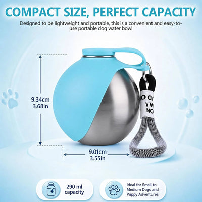 Dog Water Bottle Stainless Steel Foldable Bowl Leakproof