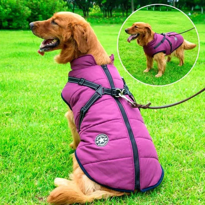 Dog Winter Jacket Waterproof Sherpa Lined Integrated Harness
