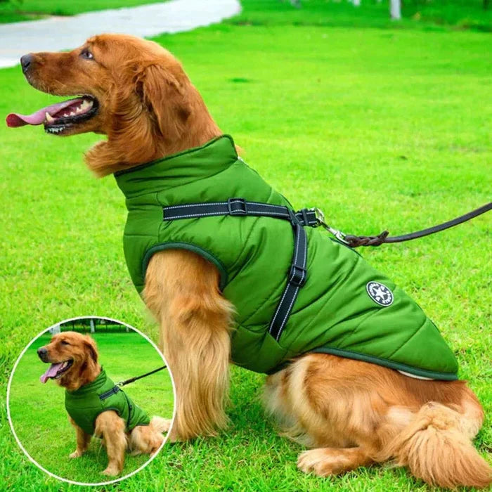 Dog Winter Jacket Waterproof Sherpa Lined Integrated Harness