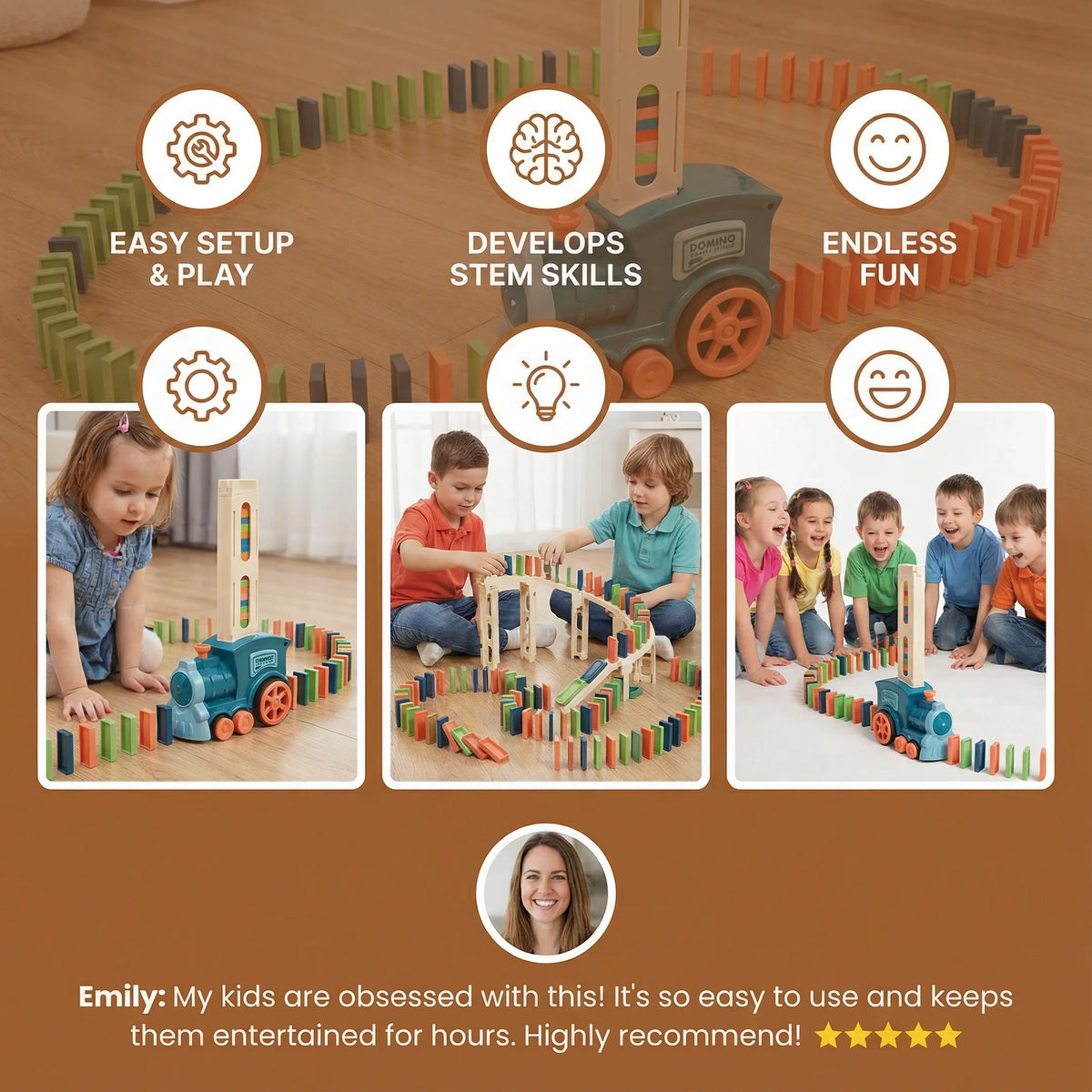 Domino Train Toy Motorized Automatic Placement Reusable Cartridge