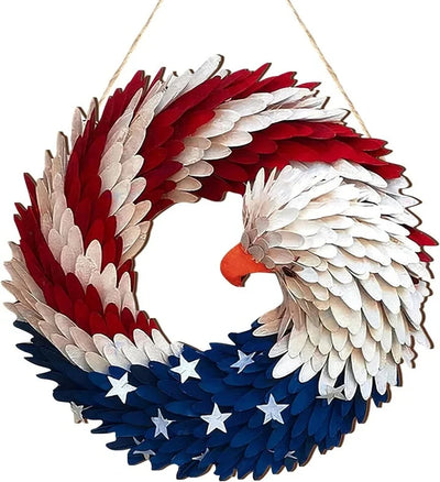 Door Wreath Handcrafted Wood Patriotic Eagle 12 Inch