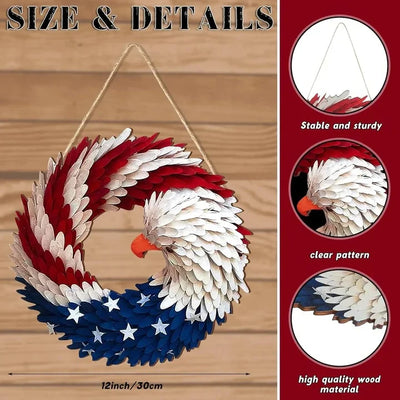 Door Wreath Handcrafted Wood Patriotic Eagle 12 Inch