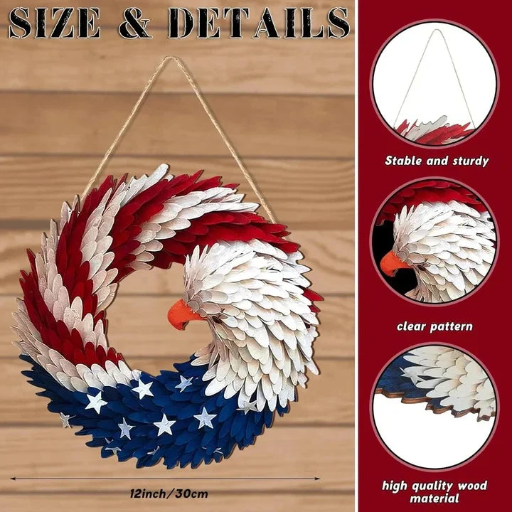 Door Wreath Handcrafted Wood Patriotic Eagle 12 Inch