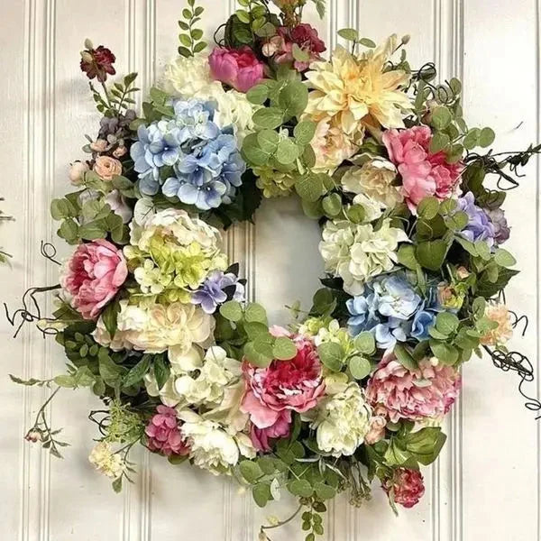 Door Wreath Vibrant Rainbow Weather-Resistant 13.8 Inch