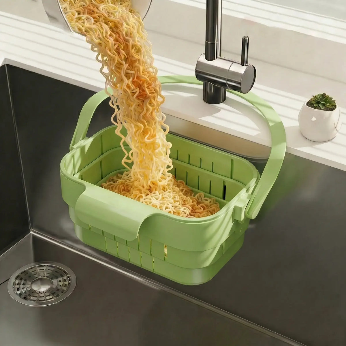 Draining Basket Foldable & Space Saving Hangs On Sink