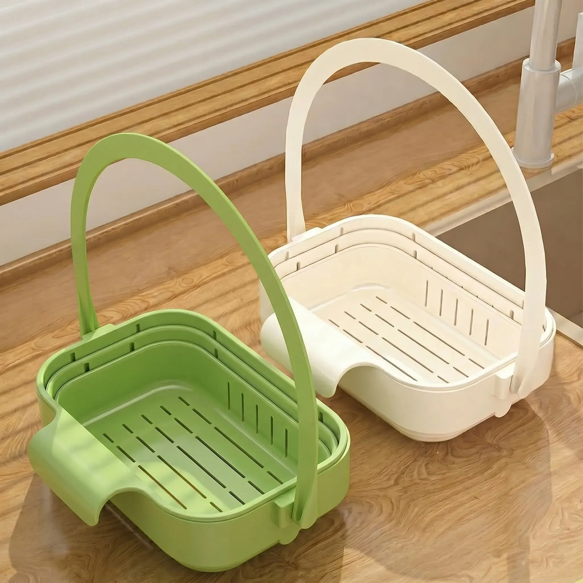 Draining Basket Foldable & Space Saving Hangs On Sink