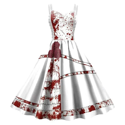 Dress Fit and Flare Skeleton & Rose Print