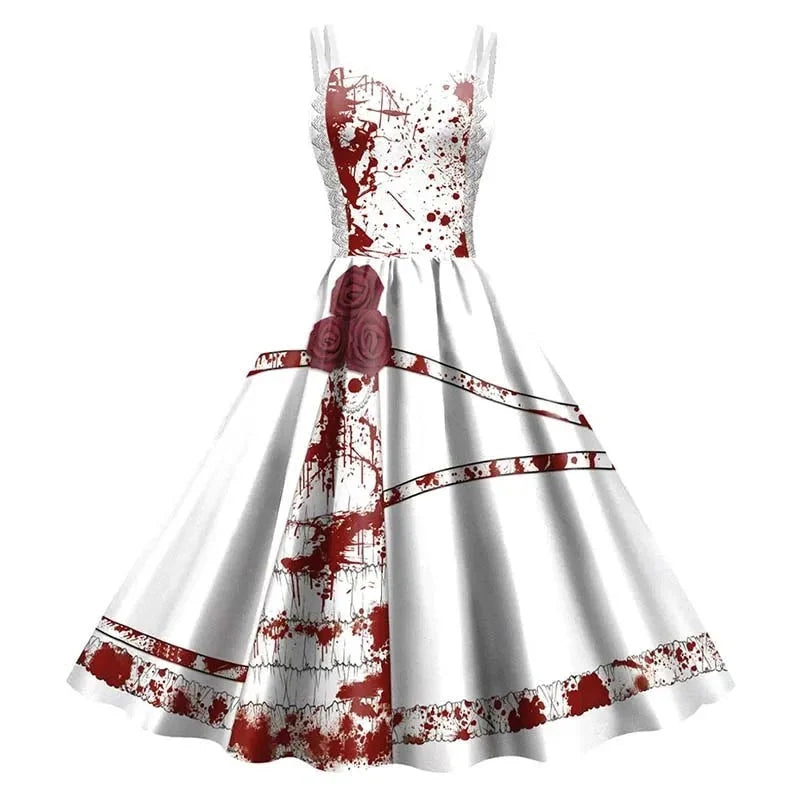 Dress Fit and Flare Skeleton & Rose Print