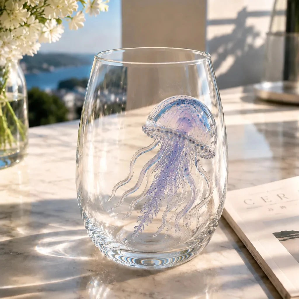 Drinking Glass Hand-Painted Octopus Motif