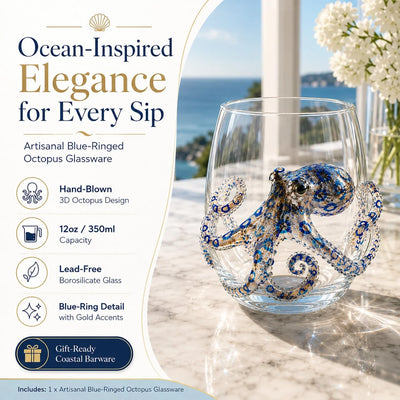 Drinking Glass Hand-Painted Octopus Motif