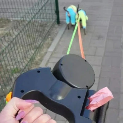 Dual Retractable Dog Leash Tangle-Free 360° Swivel LED Light