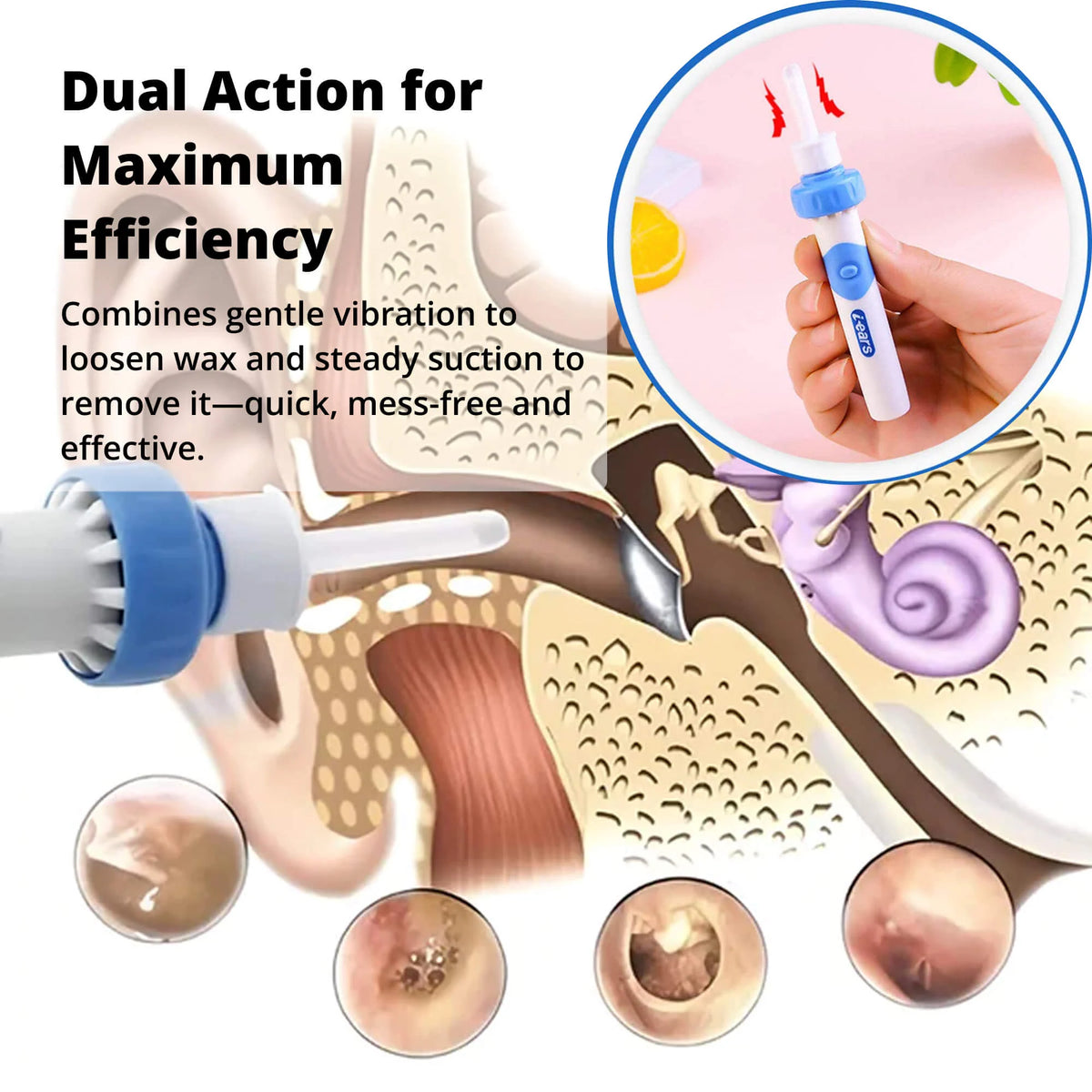 Ear Wax Removal Tool Rechargeable Gentle Suction Silicone Tip