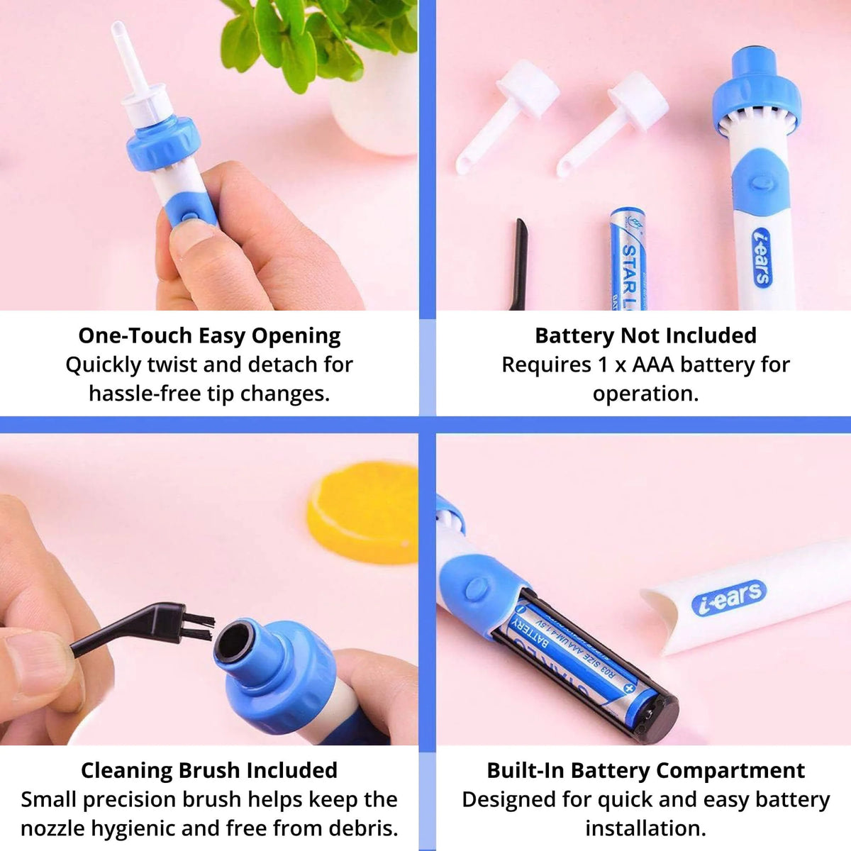 Ear Wax Removal Tool Rechargeable Gentle Suction Silicone Tip
