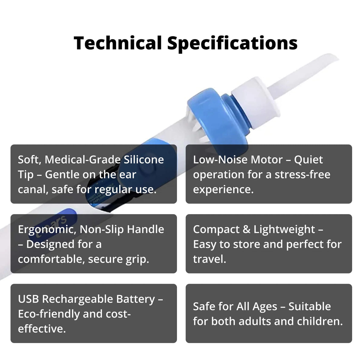 Ear Wax Removal Tool Rechargeable Gentle Suction Silicone Tip