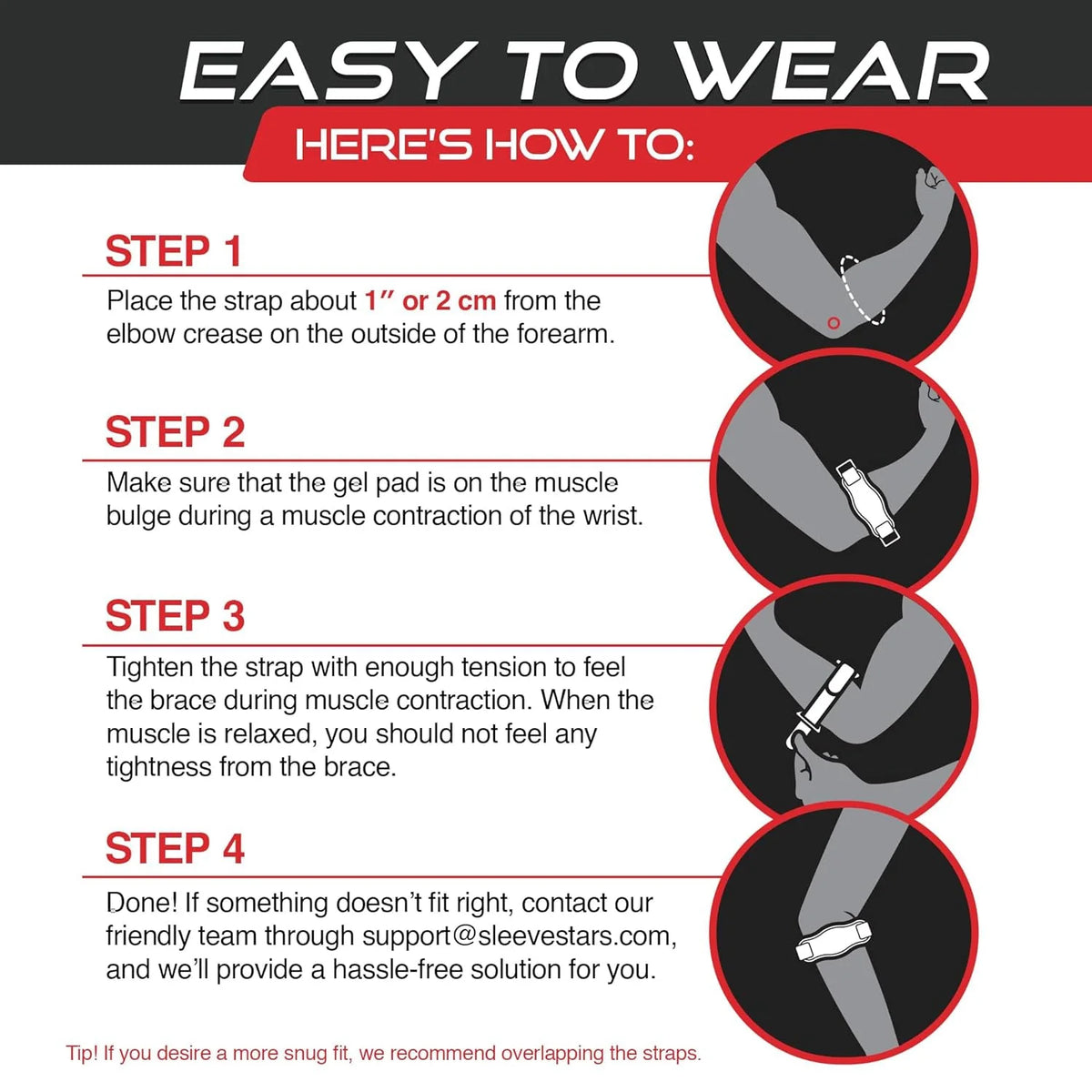 Elbow Brace Adjustable Three-Strap Moisture-Wicking Non-Slip Fit